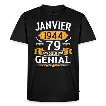 Janvier 1944 79 Ans Anniversaire Vintage Cadeau - T-shirt Premium bio Homme - noir - Devant - Nico (187cm)