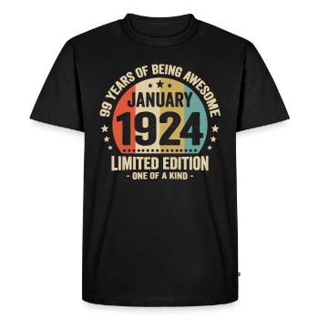 99 years January 1924 Anniversary Vintage gift - Men's Premium Organic T-Shirt - black - Front - Nico (187cm)
