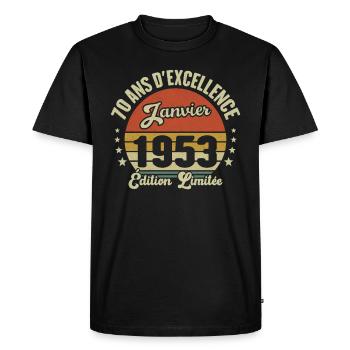70 Ans Janvier 1953 Anniversaire Vintage Cadeau - T-shirt Premium bio Homme - noir - Devant - Nico (187cm)