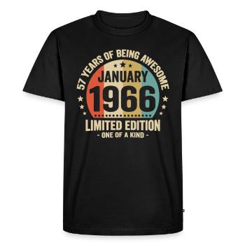 57 Ans Janvier 1966 Anniversaire Cadeau Vintage - T-shirt Premium bio Homme - noir - Devant - Nico (187cm)