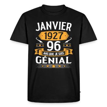 Janvier 1927 96 Ans Anniversaire Vintage Cadeau - T-shirt Premium bio Homme - noir - Devant - Nico (187cm)