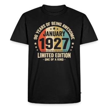 96 Ans Janvier 1927 Anniversaire Cadeau Vintage - T-shirt Premium bio Homme - noir - Devant - Nico (187cm)