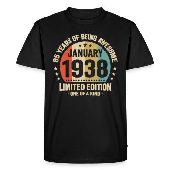 85 Ans Janvier 1938 Anniversaire Cadeau Vintage - T-shirt Premium bio Homme - noir - Devant - Nico (187cm)