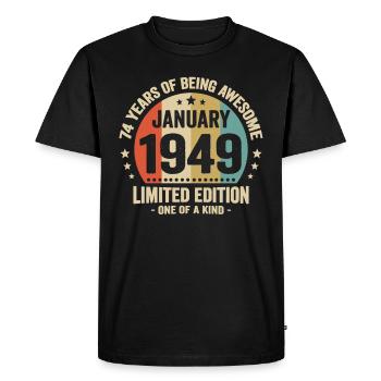 74 Ans Janvier 1949 Anniversaire Cadeau Vintage - T-shirt Premium bio Homme - noir - Devant - Nico (187cm)