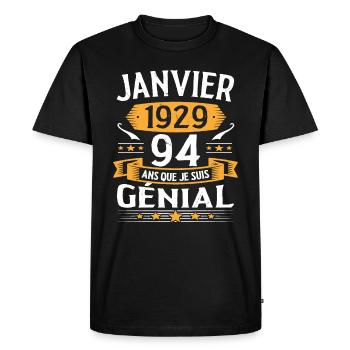 Janvier 1929 94 Ans Anniversaire Vintage Cadeau - T-shirt Premium bio Homme - noir - Devant - Nico (187cm)