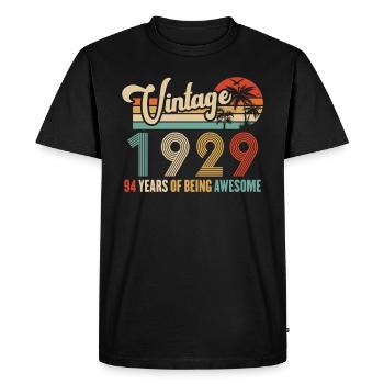 Vintage Année 1929 Anniversaire 94 Ans Idée Cadeau - T-shirt Premium bio Homme - noir - Devant - Nico (187cm)