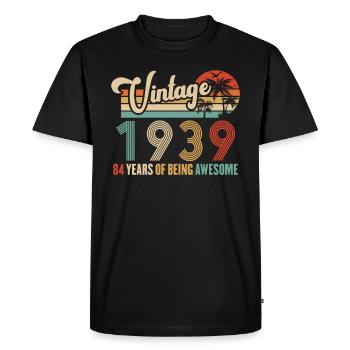 Vintage Année 1939 Anniversaire 84 Ans Idée Cadeau - T-shirt Premium bio Homme - noir - Devant - Nico (187cm)