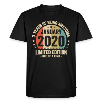 3 Ans Janvier 2020 Anniversaire Cadeau Vintage - T-shirt Premium bio Homme - noir - Devant - Nico (187cm)