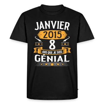 Janvier 2015 8 Ans Anniversaire Vintage Cadeau - T-shirt Premium bio Homme - noir - Devant - Nico (187cm)
