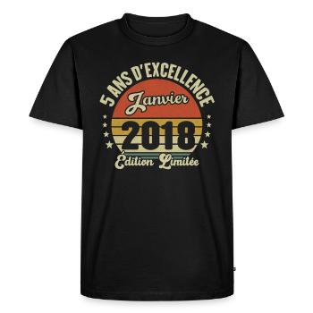 5 Ans Janvier 2018 Anniversaire Vintage Cadeau - T-shirt Premium bio Homme - noir - Devant - Nico (187cm)