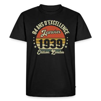84 Ans Janvier 1939 Anniversaire Vintage Cadeau - T-shirt Premium bio Homme - noir - Devant - Nico (187cm)
