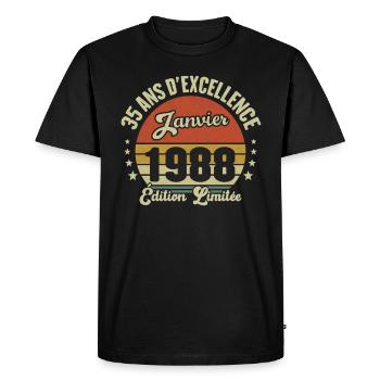 35 Ans Janvier 1988 Anniversaire Vintage Cadeau - T-shirt Premium bio Homme - noir - Devant - Nico (187cm)