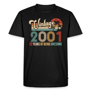 Vintage Année 2001 Anniversaire 22 Ans Idée Cadeau - T-shirt Premium bio Homme - noir - Devant - Nico (187cm)