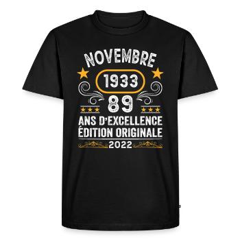 Novembre 1933 89 Ans Anniversaire Idée Cadeau - T-shirt Premium bio Homme - noir - Devant - Nico (187cm)