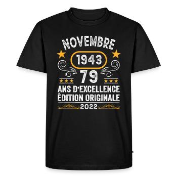 Novembre 1943 79 Ans Anniversaire Idée Cadeau - T-shirt Premium bio Homme - noir - Devant - Nico (187cm)