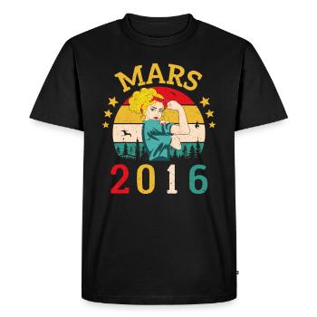 Mars 2016 Anniversaire Idée Cadeau Vintage 2016 - T-shirt Premium bio Homme - noir - Devant - Nico (187cm)