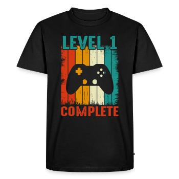 1st Wedding Anniversary - Vintage Retro Level - Men's Premium Organic T-Shirt - black - Front - Nico (187cm)