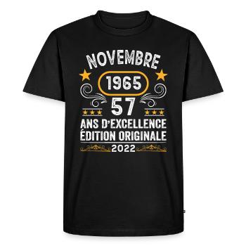 Novembre 1965 57 Ans Anniversaire Idée Cadeau - T-shirt Premium bio Homme - noir - Devant - Nico (187cm)