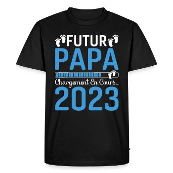 Papa Père Futur Papa 2023 Idée Cadeau Dad - T-shirt Premium bio Homme - noir - Devant - Nico (187cm)