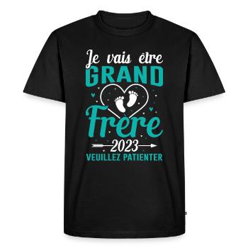 Je Vais Être Grand Frère 2023 - T-shirt Premium bio Homme - noir - Devant - Nico (187cm)