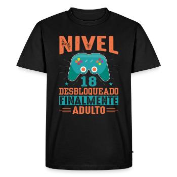 Niveau 18 Débloqué Anniversaire 18 Ans - T-shirt Premium bio Homme - noir - Devant - Nico (187cm)