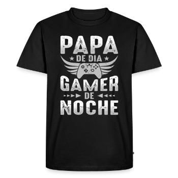 Papa Le Jour Joueur La Nuit - T-shirt Premium bio Homme - noir - Devant - Nico (187cm)