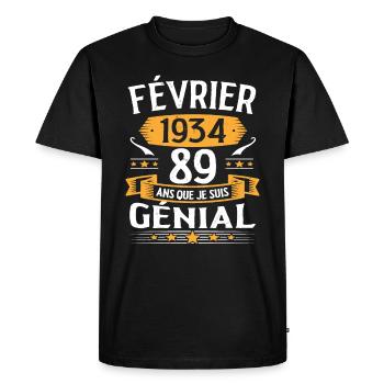 Février 1934 89 Ans Anniversaire Vintage Cadeau - T-shirt Premium bio Homme - noir - Devant - Nico (187cm)