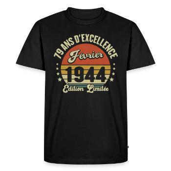 79 Ans Février 1944 Anniversaire Vintage Cadeau - T-shirt Premium bio Homme - noir - Devant - Nico (187cm)