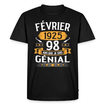 Février 1925 98 Ans Anniversaire Vintage Cadeau - T-shirt Premium bio Homme - noir - Devant - Nico (187cm)