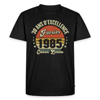 38 Ans Février 1985 Anniversaire Vintage Cadeau - T-shirt Premium bio Homme - noir - Devant - Nico (187cm)