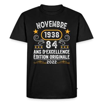 Novembre 1938 84 Ans Anniversaire Idée Cadeau - T-shirt Premium bio Homme - noir - Devant - Nico (187cm)