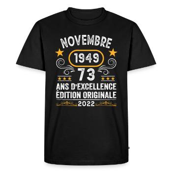 Novembre 1949 73 Ans Anniversaire Idée Cadeau - T-shirt Premium bio Homme - noir - Devant - Nico (187cm)