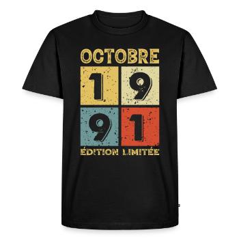 Octobre 1991 Anniversaire Idée Cadeau Vintage - T-shirt Premium bio Homme - noir - Devant - Nico (187cm)