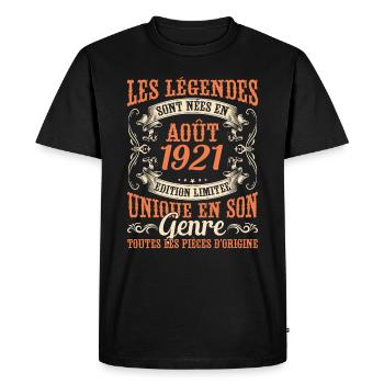 Anniversaire Vintage Idée Cadeau Août Humour 1921 - T-shirt Premium bio Homme - noir - Devant - Nico (187cm)