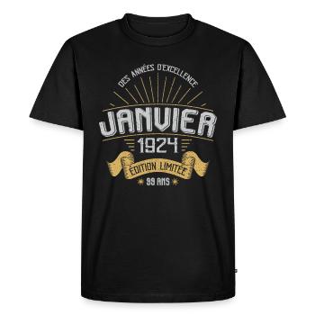 Des Années D'excellence Janvier 1924 99 Ans - T-shirt Premium bio Homme - noir - Devant - Nico (187cm)