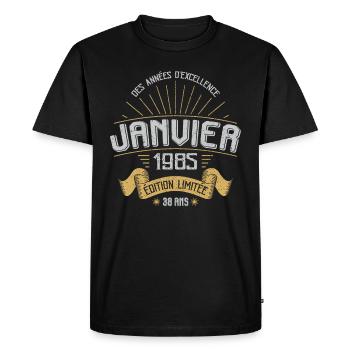 Des Années D'excellence Janvier 1985 38 Ans - T-shirt Premium bio Homme - noir - Devant - Nico (187cm)