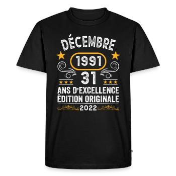 Anniversaire Vintage Idée Cadeau Décembre 1991 31 - T-shirt Premium bio Homme - noir - Devant - Nico (187cm)