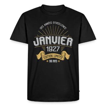 Des Années D'excellence Janvier 1927 96 Ans - T-shirt Premium bio Homme - noir - Devant - Nico (187cm)