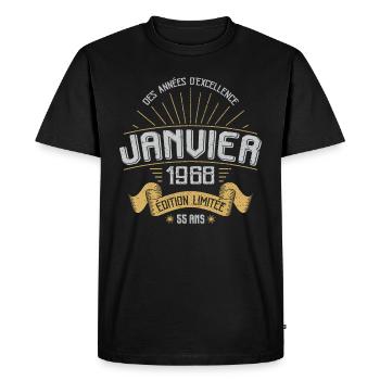 Des Années D'excellence Janvier 1968 55 Ans - T-shirt Premium bio Homme - noir - Devant - Nico (187cm)