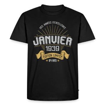 Des Années D'excellence Janvier 1939 84 Ans - T-shirt Premium bio Homme - noir - Devant - Nico (187cm)
