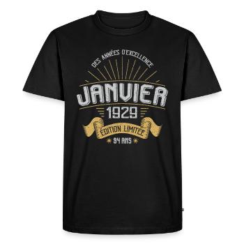 Des Années D'excellence Janvier 1929 94 Ans - T-shirt Premium bio Homme - noir - Devant - Nico (187cm)