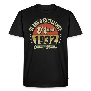 91 Ans D'excellence Mars 1932 Édition Limitée - T-shirt Premium bio Homme - noir - Devant - Nico (187cm)