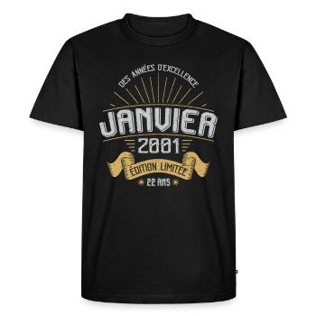 Des Années D'excellence Janvier 2001 22 Ans - T-shirt Premium bio Homme - noir - Devant - Nico (187cm)