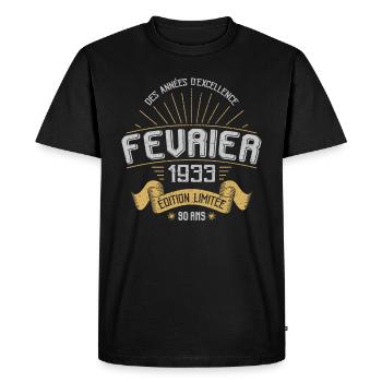 Des Années D'excellence Février 1933 90 Ans - T-shirt Premium bio Homme - noir - Devant - Nico (187cm)