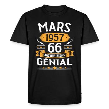 Mars 1957 66 Ans Que Je Suis Génial Anniversaire - T-shirt Premium bio Homme - noir - Devant - Nico (187cm)