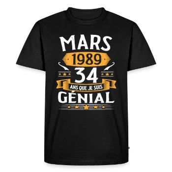 Mars 1989 34 Ans Que Je Suis Génial Anniversaire - T-shirt Premium bio Homme - noir - Devant - Nico (187cm)