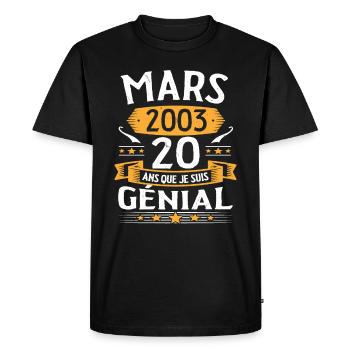 Mars 2003 20 Ans Que Je Suis Génial Anniversaire - T-shirt Premium bio Homme - noir - Devant - Nico (187cm)