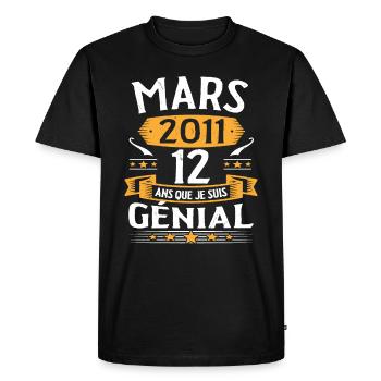 Mars 2011 12 Ans Que Je Suis Génial Anniversaire - T-shirt Premium bio Homme - noir - Devant - Nico (187cm)