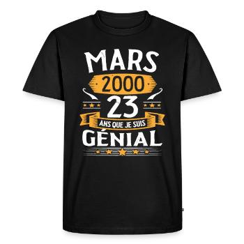 Mars 2000 23 Ans Que Je Suis Génial Anniversaire - T-shirt Premium bio Homme - noir - Devant - Nico (187cm)