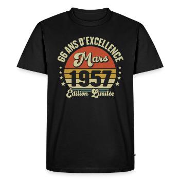 66 Ans D'excellence Mars 1957 Édition Limitée - T-shirt Premium bio Homme - noir - Devant - Nico (187cm)